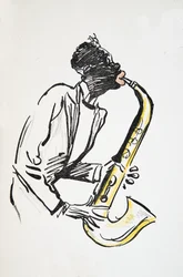 Saxophonspieler, aus White Bottoms, veröffentlicht 1927 (Farbholzschnitt)
